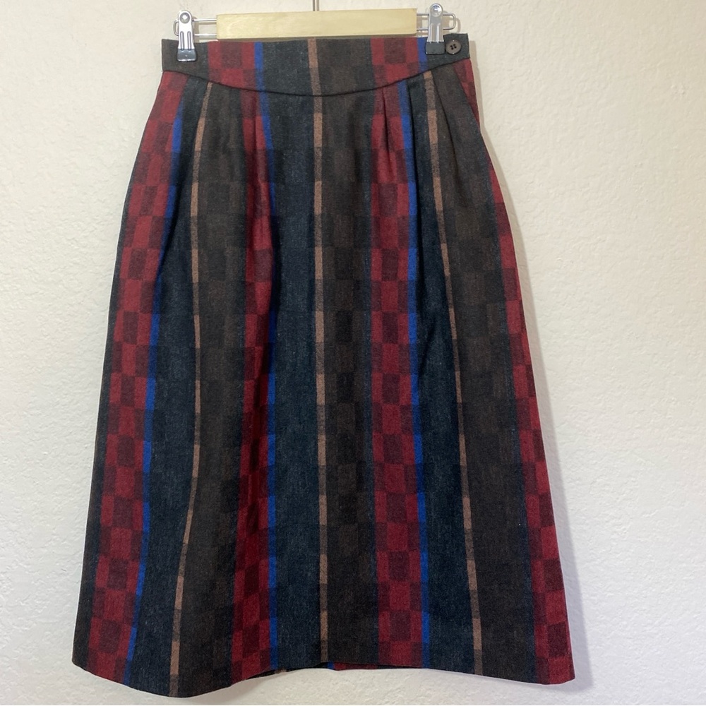 Vintage Red, Blue and Brown Plaid Striped Union Made A-Line Skirt